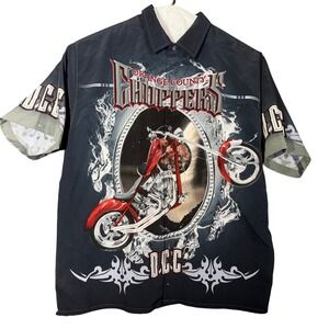 Orange County Choppers OCC All Over Print Biker Shirt Chopper Flames XL Black